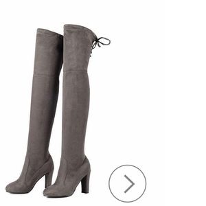 Gray thigh high boots